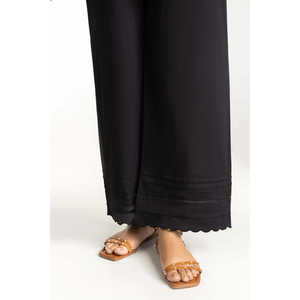 Pantalon large décontracté noir en cambric orné pour femme, en tissu crêpe respirant, taille haute/basse/moyenne, tailles XL - Product Image 3