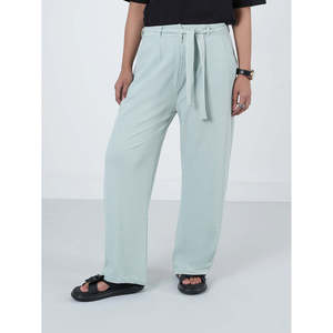 ENAPAY High Waist Regular Fit Custom logo Woven Trouser with Wide Leg Breathable <b>Summer</b> <b>Pant</b> Style - Product Image 1