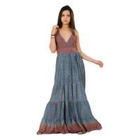 Robe longue en coton authentique Lavinas, coupe trapèze, style vintage, dos nu, smockée et élastiquée, idéale pour l'été et les fêtes à la plage