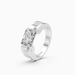 3.51 Ct Lab Grown Diamond Bold Radiant Cut Dual Tone Majesty <b>Statement</b> <b>Ring</b> In 9K Yellow White And Rose Gold - Product Image 3