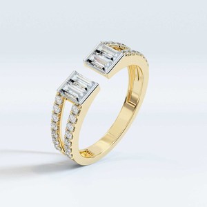 แหวนเพชรทรงบาแกตต์สีทอง10K และกลมตัดในห้องปฏิบัติการแหวนหมั้นเพชรทรงกลมตัดเพชรทรงกลมสำหรับงานแต่งงานเครื่องประดับสำหรับการขอแต่งงาน - Product Image 1