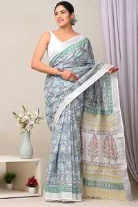 Ustom-sarees de lino 100% bloqueados hechos a mano para mujer de todas las edades, en colores pastel y brillantes con bonito diseño floral - Product Image 2