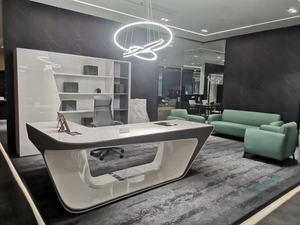 Modern Luxury Executive Office <b>Desk</b> L Shaped High Gloss MDF Computer Table White Boss <b>Desk</b> <b>Large</b> Workstation - Product Image 4