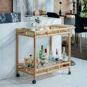 Wholesale Rattan Drinks <b>Trolley</b>, Rattan Rolling Serving Cart Bar Cart Restaurant Bohemian Style Durable - Product Image 4