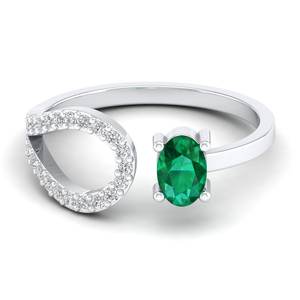 REYES Statement 14K White Gold GRA Certified Moissanite <b>Adjustable</b> <b>Ring</b> Oval Cut 0.5 Carat Emerald Gemstone Fine Jewelry - Product Image 1