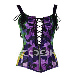 Corset en satin à imprimé abstrait violet et vert - Product Image 1
