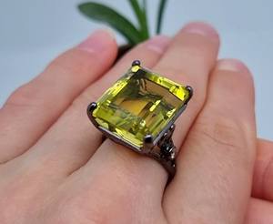 แหวนพลอยเลมอนควอตซ์ธรรมชาติ 22 กะรัต เงินแท้ 925 ชุบโรเดียม ไซส์ 8 US เครื่องประดับทำมือสุดหรู เป็นของขวัญ - Product Image 2