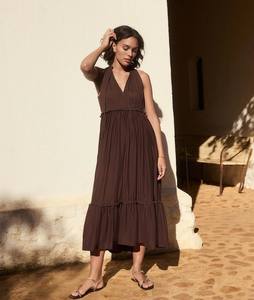 Endless Summer 2025 Rayon Tie-Dye Resort Robe longue Summer Beach Wear Col en V Robe à volants pour femmes avec robe sans manches - Product Image 1