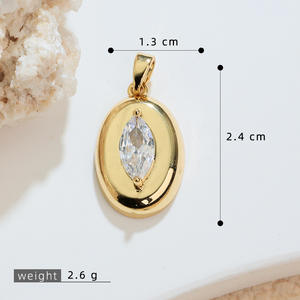 Оптовая продажа, латунный Овальный кулон с камнем <span class=keywords><strong>Marquise</strong></span> <span class=keywords><strong>CZ</strong></span>, простой геометрический Шарм для изготовления ювелирных изделий ожерелья - Product Image 3