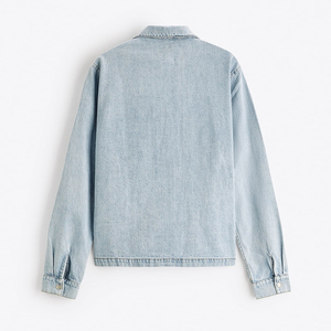 New Fashion Custom Oversized Collared Zipper <b>Cropped</b> Durable Chino Twill Cotton Overshirt <b>Denim</b> <b>Jacket</b> for Men - Product Image 6