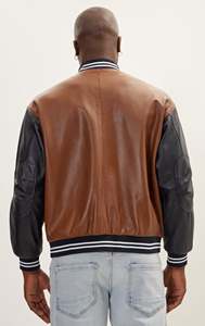 Veste universitaire en cuir pour hommes, type de fermeture, poches boutonnées, veste universitaire bombardier de baseball Letterman - Product Image 2