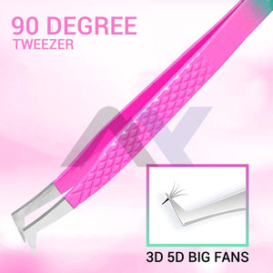 Pince à épiler à pointe de fibre en forme de L de marque privée de qualité supérieure à 45 et 90 degrés pour les applications de cils de volume d'extensions de cils de précision - Product Image 4