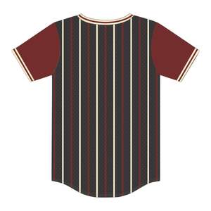Jersey de béisbol personalizado KAP negro a rayas, camiseta de fraternidad de malla de poliéster 100% con logotipos de apliques bordados - Product Image 3