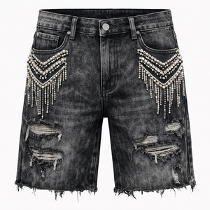 Pantalones Cortos de Mezclilla Rectos para Hombre con Logotipo Personalizado, Bordado de Alta Calidad, Estilo Y2K, Desgastados, Casuales, para Verano - Product Image 1
