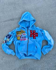 เสื้อฮู้ดผ้าปะติดมีซิปสำหรับผู้ชายโอเวอร์ไซส์ผ้าเฟรนช์เทอร์รี่500gsm หนักแนววินเทจ - Product Image 5