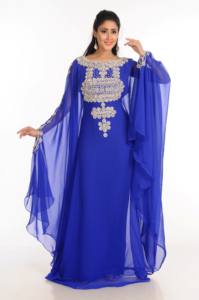 Bleu Zari travail pierres et perles embellies respirant Georgette arabe Maxi fête caftan style islamique ODM approvisionnement - Product Image 2