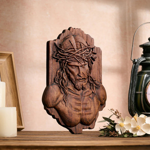 Couronne d'épines de Jésus, Art mural, Relief de la <span class=keywords><strong>Passion</strong></span> sculpté à la main en <span class=keywords><strong>bois</strong></span>, Décoration chrétienne de la crucifixion, Plaque murale suspendue - Product Image 4