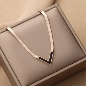 Collar con cuentas en forma de V de acero de titanio Vintage, perlas, diamantes, flores, números, cadena de eslabones geométricos para bodas, fiestas, regalos - Product Image 1