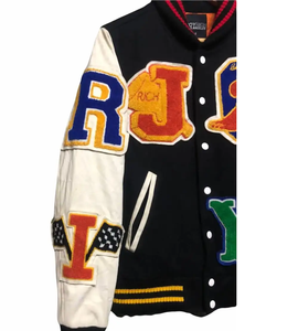 Veste de baseball universitaire personnalisée en laine avec manches en cuir brodées / logos en chenille - Product Image 4