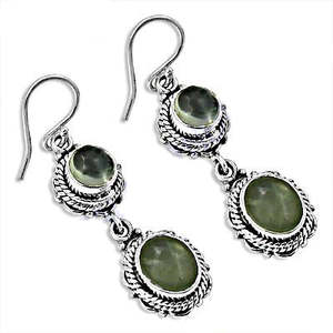 "925 Sterling Silver <b>Green</b> Stone Trendy Drop <b>Earrings</b> for Women" - Product Image 1