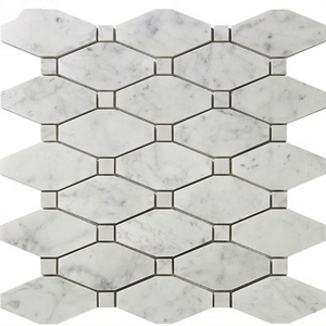 Mosaïque de marbre naturel Carreau de mur en pierre blanche de Carrare Mosaïque de marbre Jet d'eau Pierre pour salle de bain Plancher Cuisine Dosseret - Product Image 2