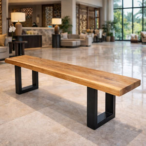 Natural Finish Square Suar/Monkey <b>Pod</b> Wood Bench with Metal Legs Solid Wood Industrial Design Eco-Friendly Easy Clean Furniture - Product Image 1