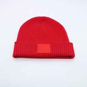 Bonnets d'hiver en tricot unisexes à revers de couleur unie avec broderie Casquettes chaudes personnalisées pour hommes Style uni - Product Image 4