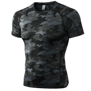 Camiseta de gimnasio con cuello redondo para hombre, Camiseta deportiva ajustada Digital con patrón sólido transpirable de secado rápido de compresión con logotipo personalizado - Product Image 6