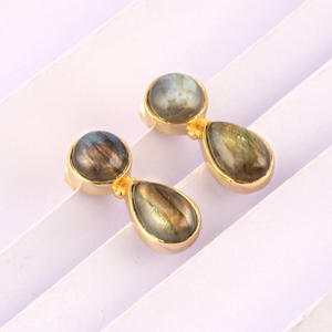 Boucles d'oreilles en labradorite plaquée or, style Unique, boucles d'oreilles rondes en forme de poire, double pierre, bijoux à offrir - Product Image 4