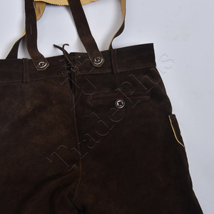 กางเกงหนังบาวาเรียนสำหรับผู้หญิงหนังกลับสีน้ำตาลโลโก้ตามสั่งใหม่ราคาถูก - Product Image 6