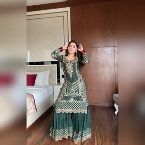 Túnica de precio comercial, talla M XXL, georgette, con bordado a mano, conjunto de 3 piezas para textiles, envío global desde fábrica y tienda - Product Image 1