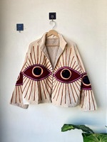 Velours rose coton unisexe mauvais œil Boho veste d'hiver haute qualité broderie vêtements d'extérieur décontractés superposition cadeau de fête