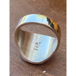 Navajo-Made Men's Inlay Ring with Kingman Turquoise & Sterling <b>Silver</b> Cultural Collectible Jewelry Size 13.75 - Product Image 5