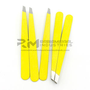 Nouvelle arrivée pince à épiler les sourcils coudée professionnelle emballage de marque personnalisé ensemble de pinces à épiler les sourcils de beauté jaune - Product Image 6