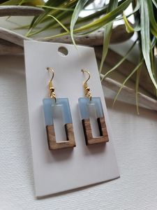 DANGLES Gold Foil <b>Black</b> White Resin <b>Heart</b> Shape Earrings Square Round Geometric Wooden Resin Drop Earrings - Product Image 2