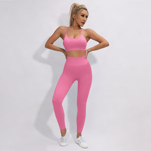 High Quality Pink <b>Yoga</b> Sets Bra Pants Elastic Waist Leggings Breathable <b>Fitness</b> <b>Sports</b> <b>Wear</b> Selling Factory - Product Image 2