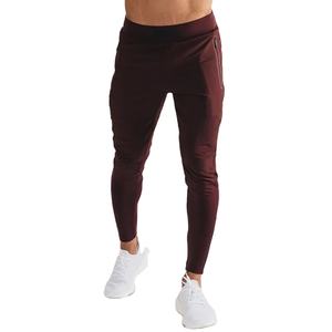 Men's Burgundy Slim Fit Gym Workout Joggers Pant High Quality 100% Cotton Casual Fitness Leggings Flat Front Sportswear - Product Image 2