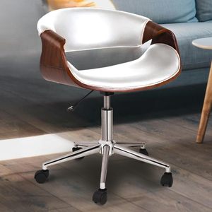 Sedia da Ufficio Ergonomica Contemporanea in Legno Curvato Design Danese Opzioni Bianco e Nero Metallo Cromato Pelle PU Schiuma - Per Uso Domestico e Ufficio - Product Image 6