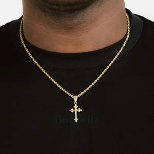 Collar con colgante de Cruz floral de moda para hombre, plata 925, chapado en oro de 18 quilates con moissanita, regalo de moda para él - Product Image 2