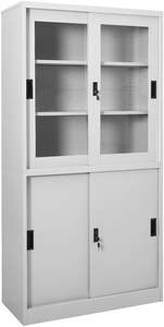 Gabinete de oficina moderno de metal de estilo industrial con puerta corredera, estantes ajustables para uso doméstico o escolar - Product Image 2