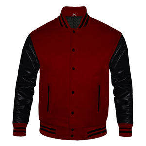 Chaquetas Bomber Varsity de Cuero Personalizadas, de Manga Larga, con Bordado de Parches, Estilo Urbano, de Lana, Holgadas, para Hombre - Product Image 1
