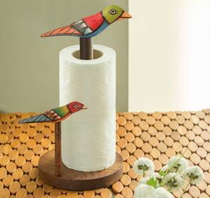 Collection d'oiseaux porte-serviettes élégant marron en bois de Sesham porte-serviettes comptoir distributeur de rouleaux Base antidérapante pour la cuisine - Product Image 2