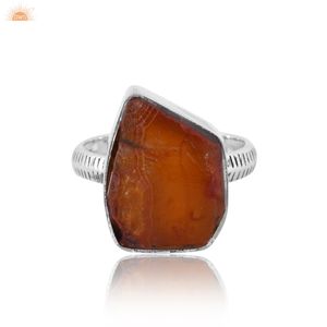 Anillo de Plata de Ley 925 con Piedra Preciosa de Cornalina Naranja en Bruto, el Mejor Regalo para Ella, Fabricantes de Joyería - Product Image 1