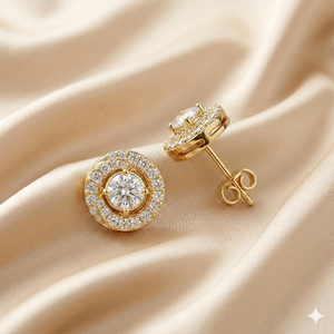 Luxury <b>Fine</b> Jewelry Bezel Set Halo Stud <b>Earrings</b> 14K Solid Gold Round Brilliant Cut Lab Grown Diamond Wedding Solitaire <b>Earrings</b> - Product Image 1