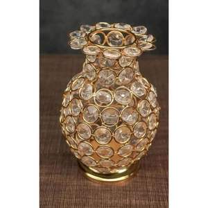 Vase en fer et cristal fait main, style moderne classique, grand vase cylindrique pour le sol, finition de qualité supérieure pour les occasions de mariage et de Diwali - Product Image 1