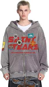 Sudadera con capucha con cremallera gráfica lavada Vintage para hombre con estampados artísticos de grafiti hechos a mano lujoso algodón cálido y elegante Jersey - Product Image 3