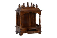 Accessoires traditionnels de Pooja : Ensemble dôme de temple et kalash en bois de manguier sculpté CNC avec arche et piliers, accents en laiton, personnalisable