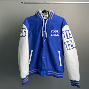 Veste universitaire sur mesure pour homme, veste de baseball d'hiver, bomber en cuir, manches en cuir, broderie de logo. - Product Image 4