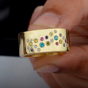 Última colección Sólido 18K Oro Multi Gms Anillo de diamantes Joyería de lujo para compromiso Aniversario de bodas - Product Image 5