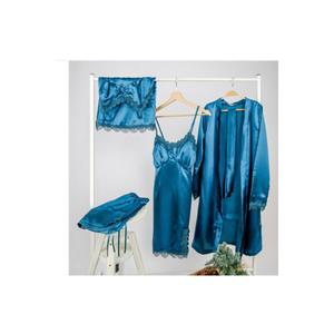 Set camicia da notte 4 pezzi con pantaloncini in pizzo satinato